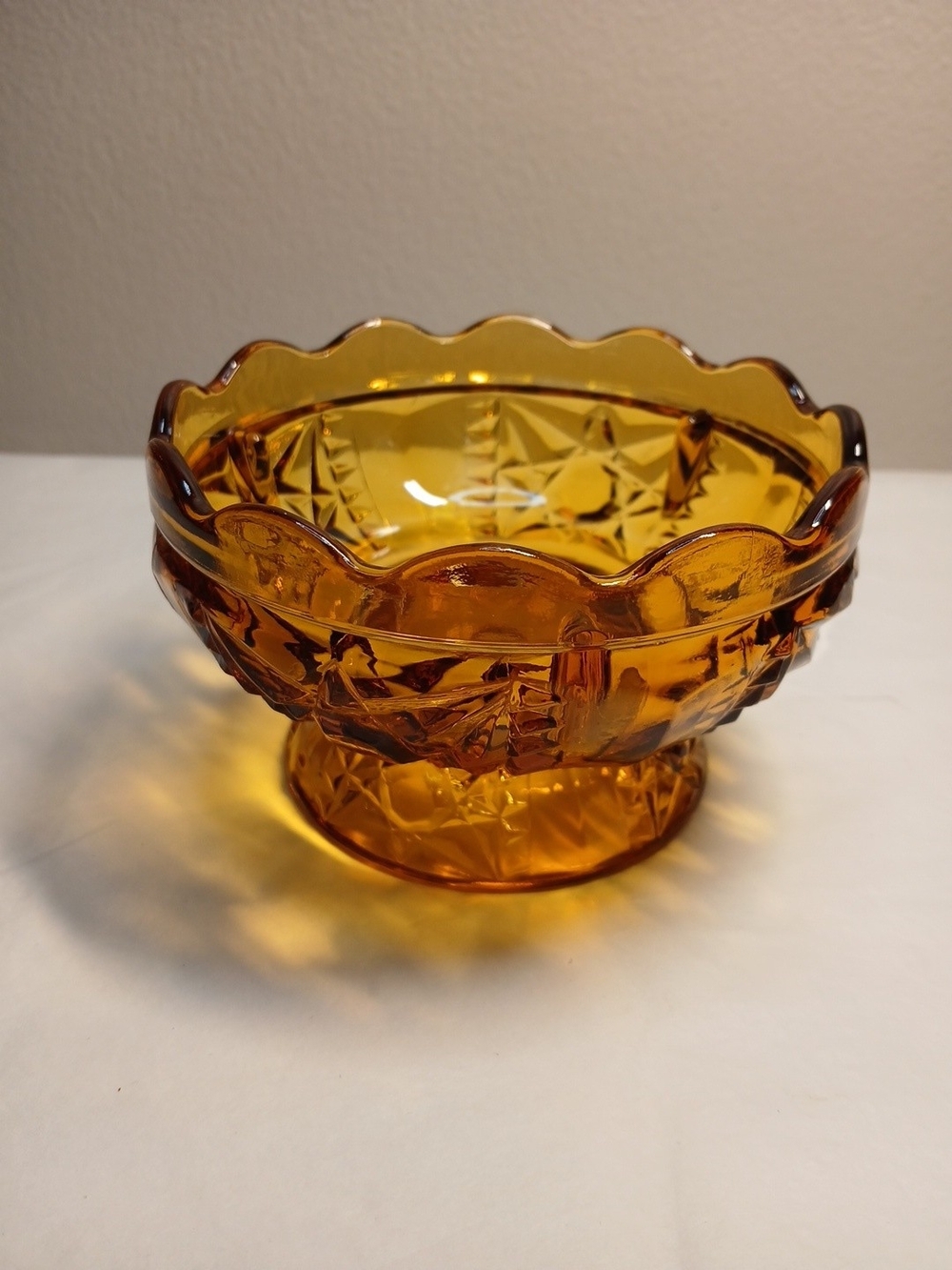 Vintage Amber Glass Scalloped Base To Fairy Lamp *No Flaws*
